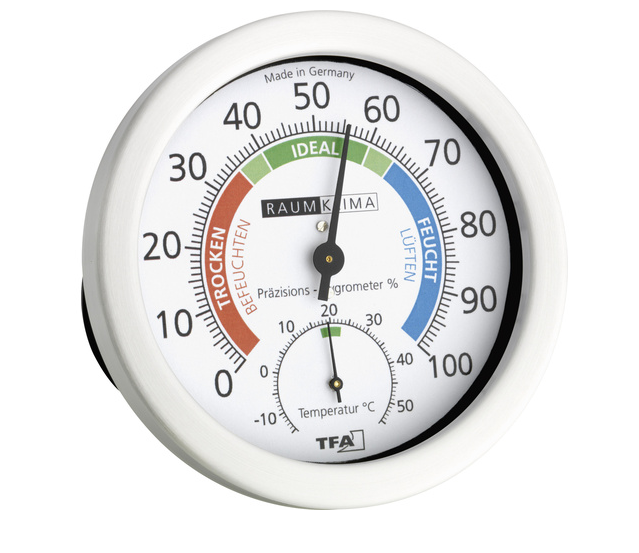 Hygro-Thermometer Temperatur: - 10°C bis +50°C rel. Feuchte: 20% bis 100% rF Gehäuse: D 100 mm